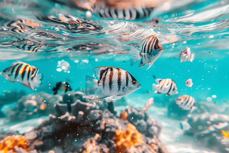 海洋鱼类浮潜珊瑚礁摄影图