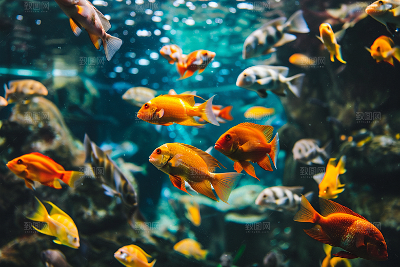 海洋鱼类鱼群环保摄影图