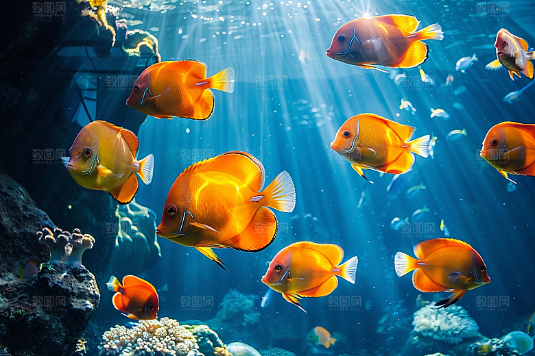 海洋鱼类鱼群海水摄影图