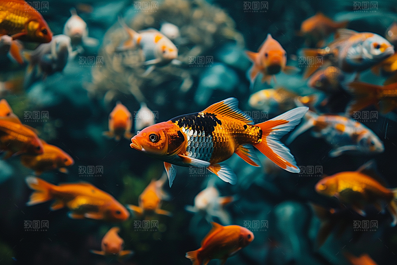 海洋鱼类鱼群海底世界摄影图