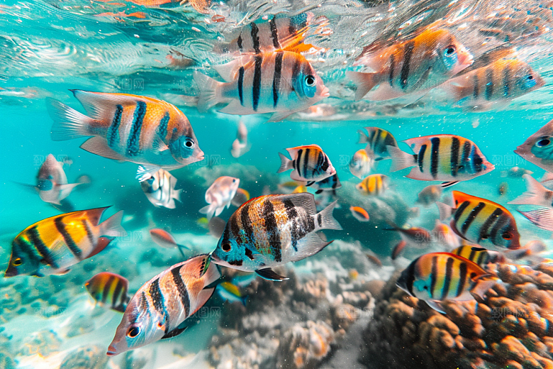 海洋鱼类浮潜大海摄影图
