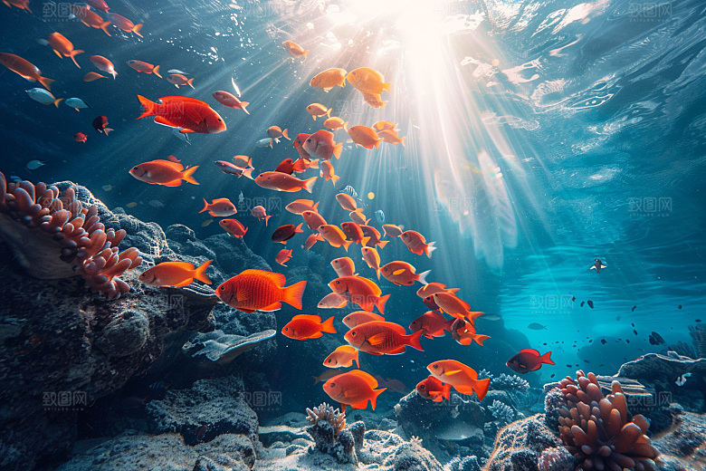 海洋鱼类珊瑚礁海水摄影图