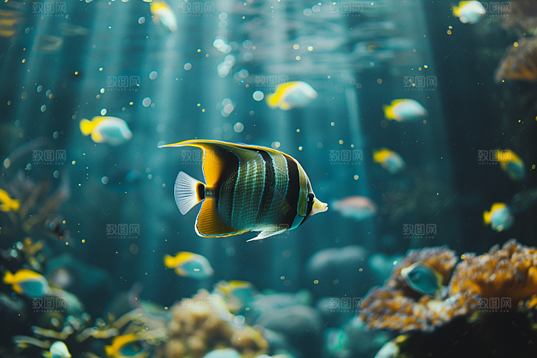 海洋鱼类海水鱼群摄影图