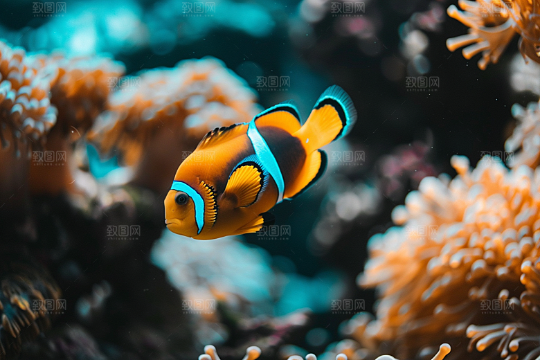 海洋鱼类鱼群彩色摄影图