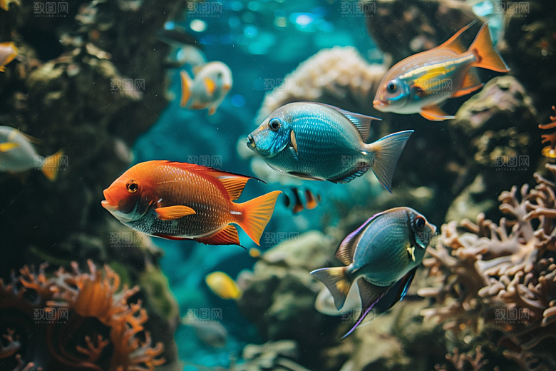海洋鱼类海鱼鱼群摄影图