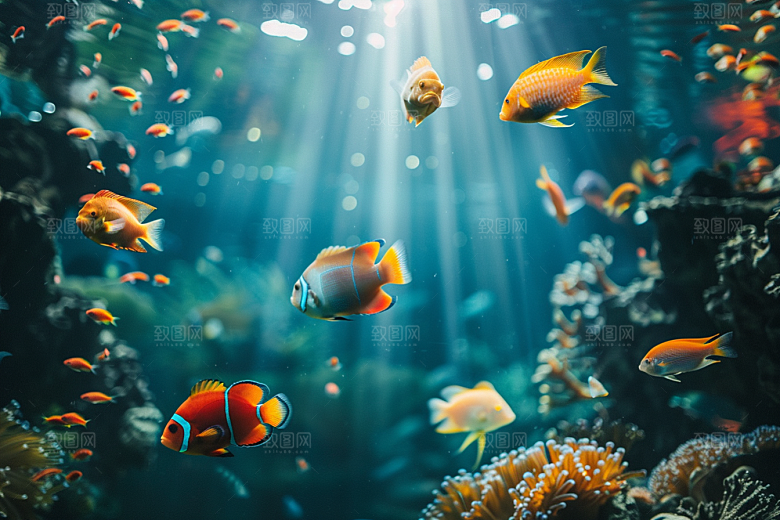 海洋鱼类环保鱼群摄影图