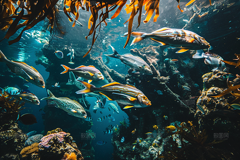 海洋鱼类大海浮潜摄影图