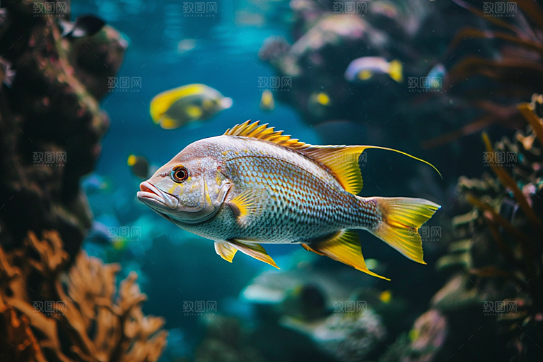 海洋鱼类浮潜大海摄影图