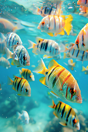 海洋鱼类自然鱼群素材