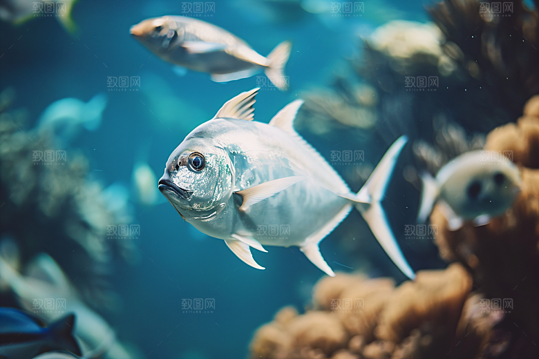 海洋鱼类鱼群自然素材
