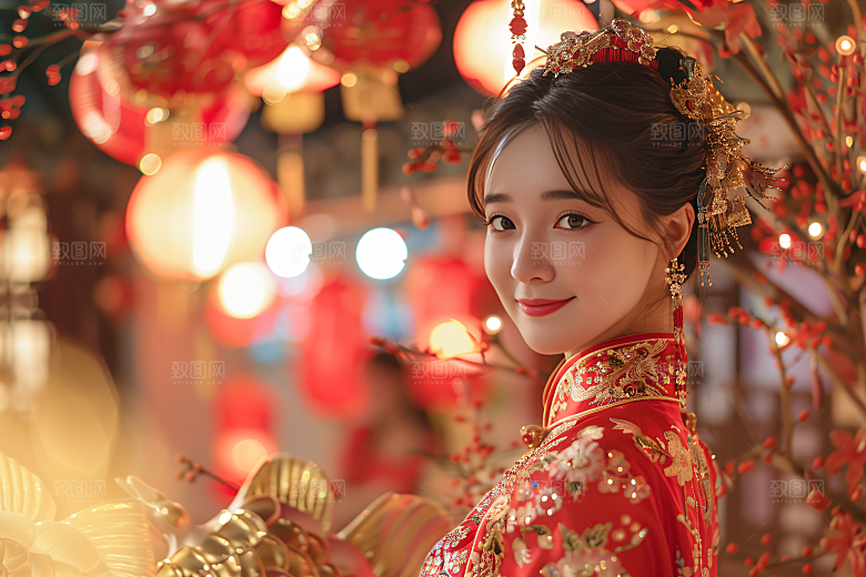 锦鲤和女孩唯美中式摄影图