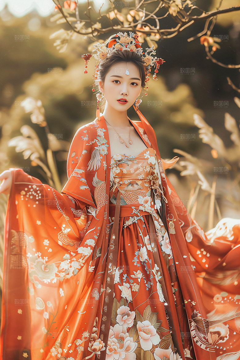 锦鲤和女孩柔美唯美摄影图