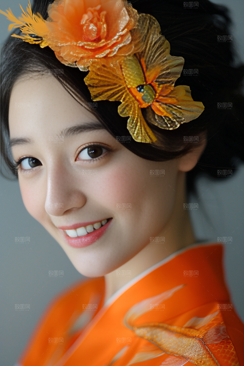 锦鲤和女孩唯美波光粼粼摄影图