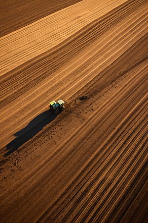 航拍田野农业机械化耕作摄影图