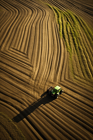 航拍田野农业机械化大规模种植摄影图