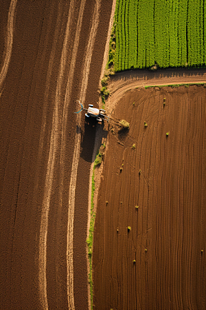 航拍田野农业机械化大规模种植摄影图