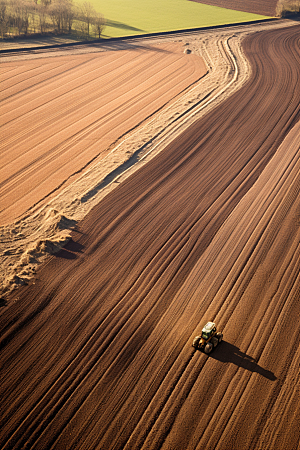 航拍田野大规模种植农业机械化摄影图