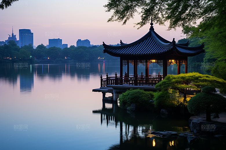 杭州城市风光地标西湖摄影图