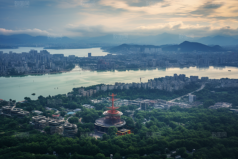 杭州城市风光山水传统景点摄影图