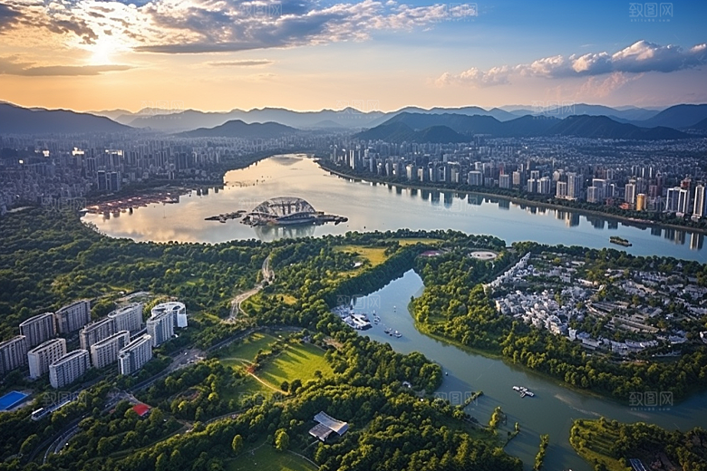 杭州城市风光西湖山水摄影图