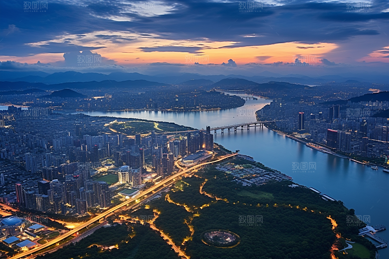 杭州城市风光传统景点地标摄影图