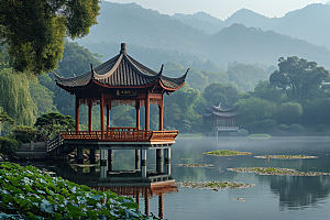 杭州城市风光传统景点西湖摄影图