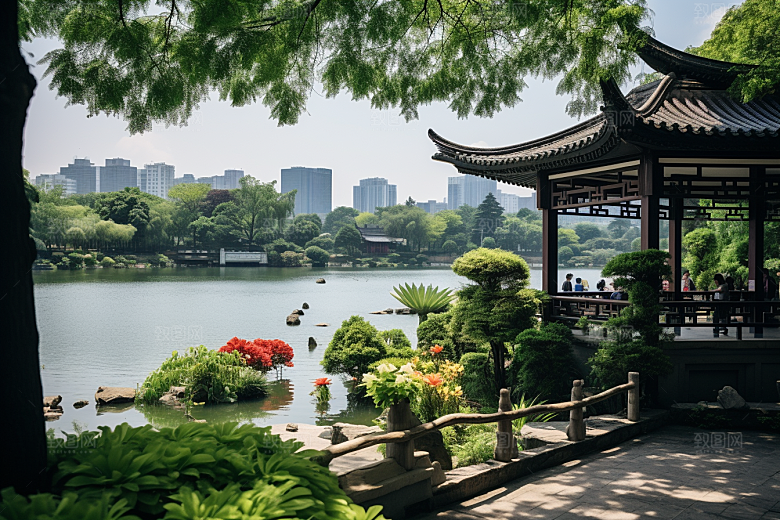 杭州城市风光地标山水摄影图