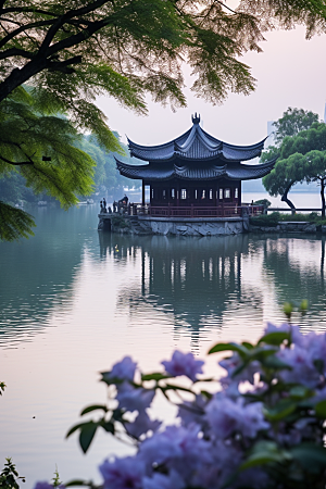 杭州城市风光传统景点山水摄影图