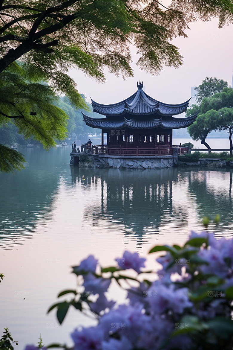 杭州城市风光传统景点山水摄影图