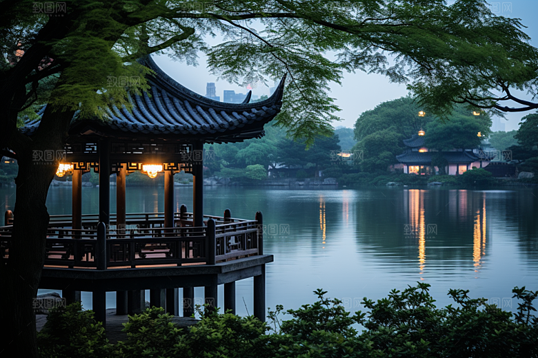 杭州城市风光地标景点摄影图
