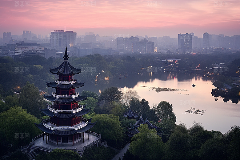 杭州城市风光风景都市摄影图