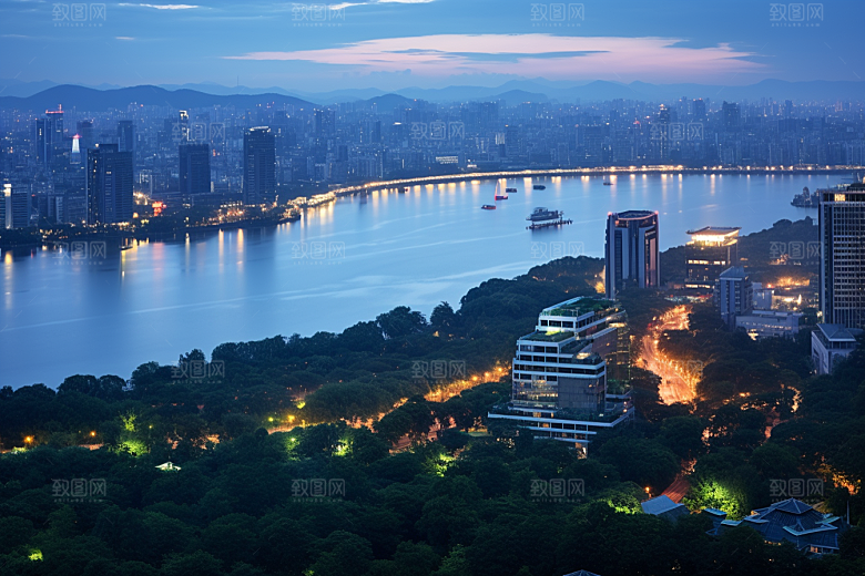 杭州城市风光旅行地标摄影图