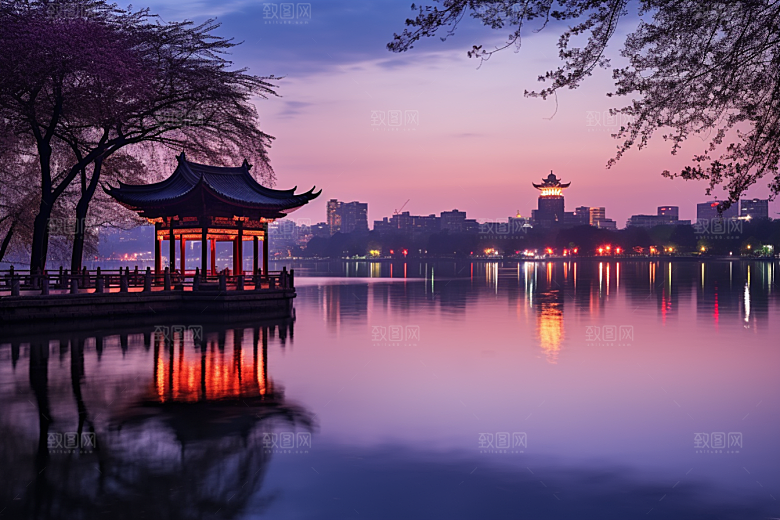 杭州城市风光景点地标摄影图
