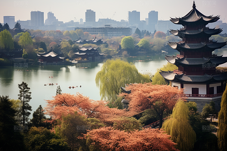 杭州城市风光旅游地标摄影图