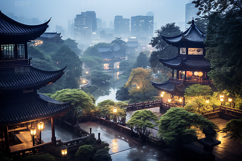 杭州城市风光旅行景点摄影图