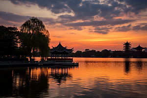 杭州城市风光景色景点摄影图