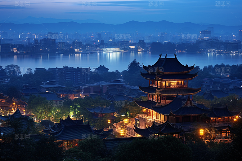 杭州城市风光都市景点摄影图