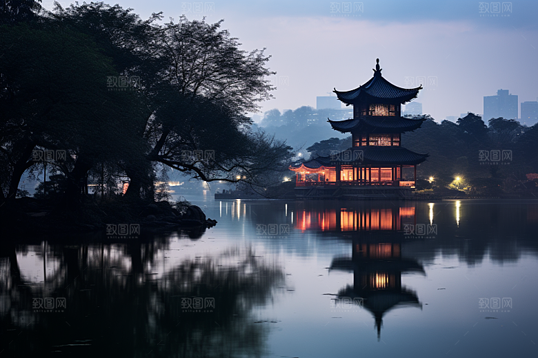 杭州城市风光景点都市摄影图
