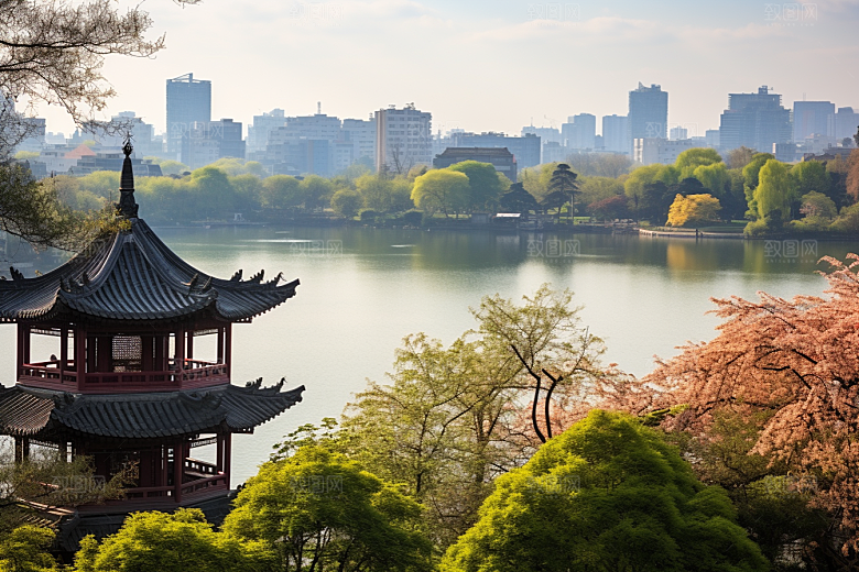 杭州城市风光景色地标摄影图