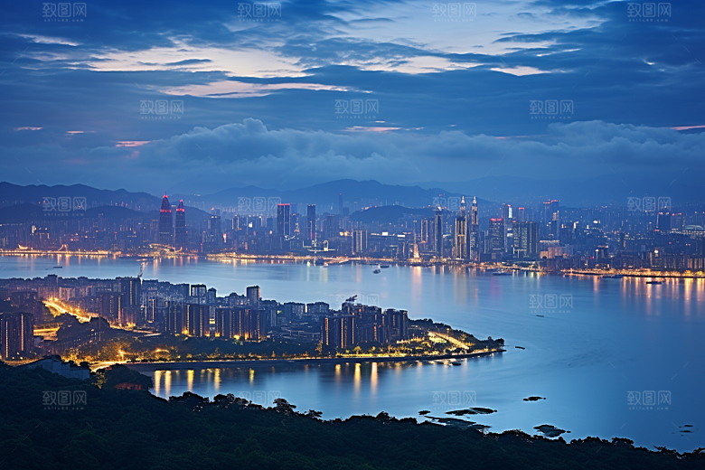 杭州城市风光地标江南摄影图