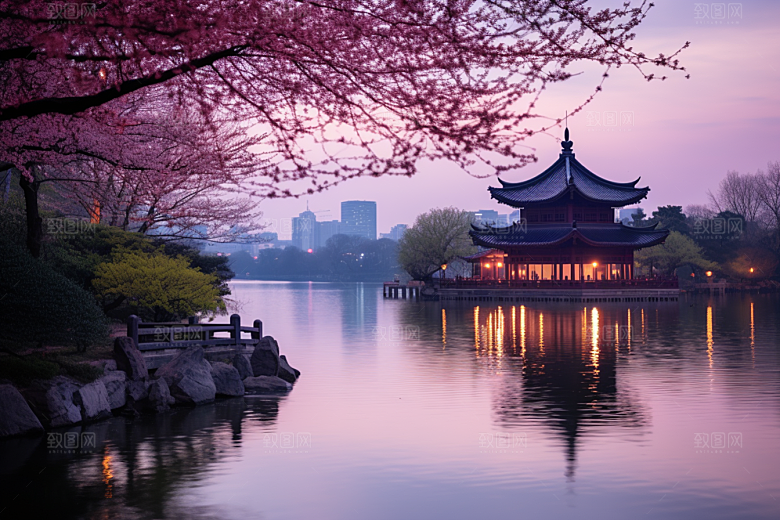 杭州城市风光景点地标摄影图