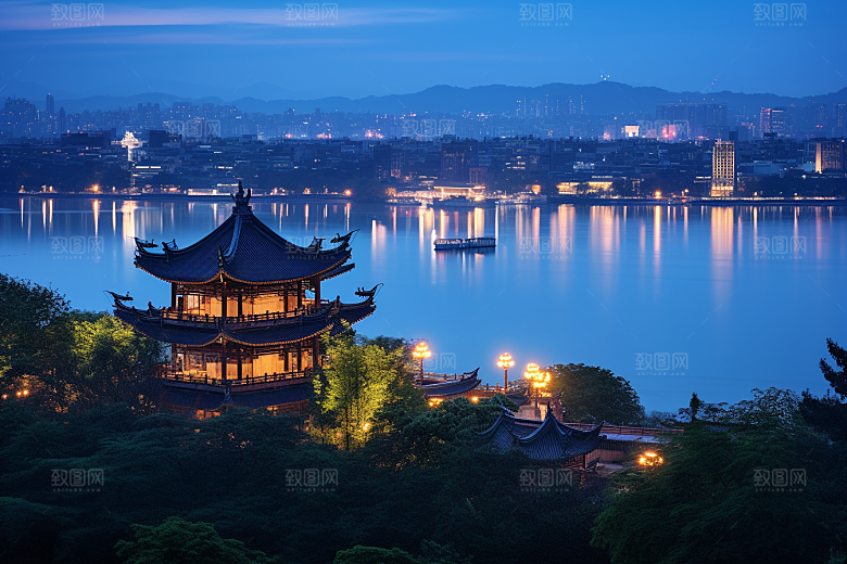 杭州城市风光地标旅行摄影图