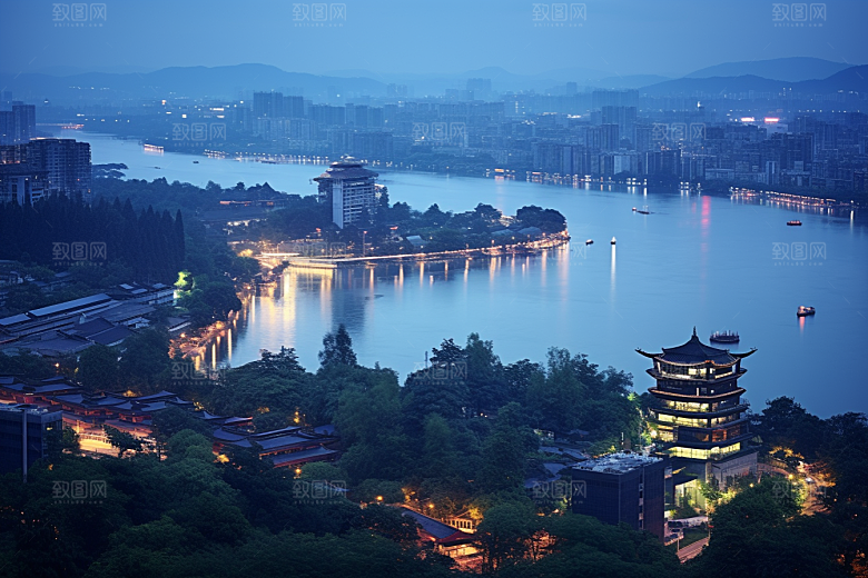 杭州城市风光高清景点摄影图
