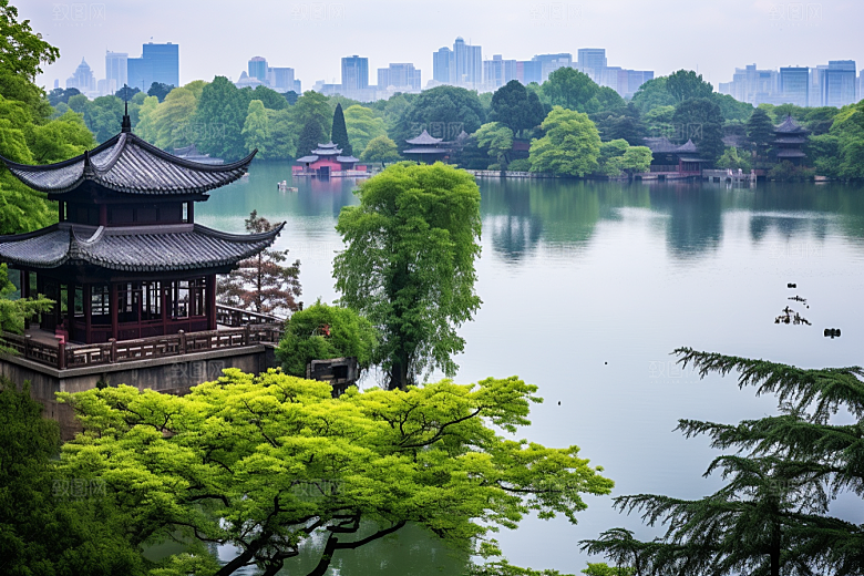杭州城市风光地标景点摄影图