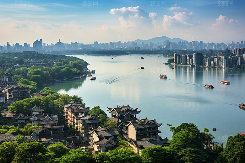杭州城市风光地标江南摄影图