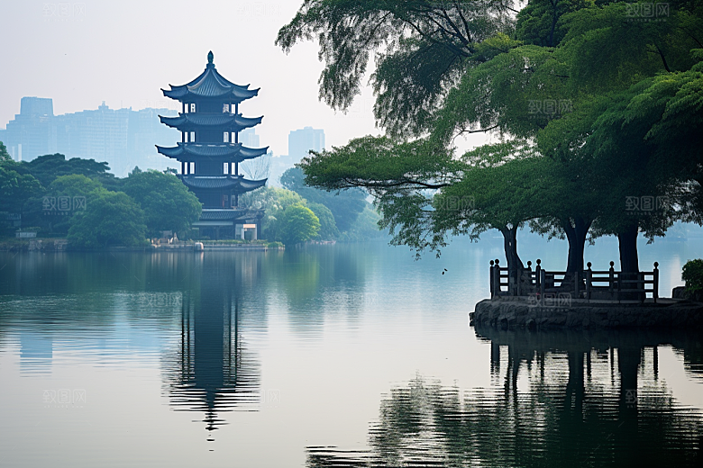 杭州城市风光旅行景点摄影图