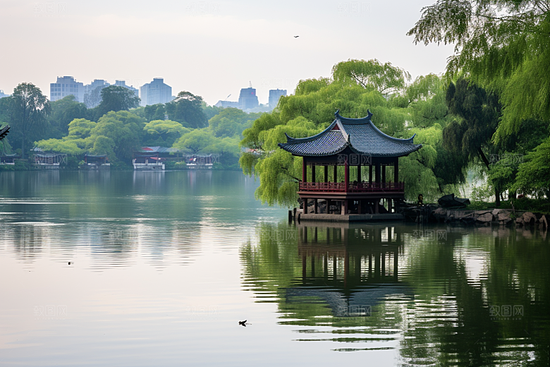 杭州城市风光旅行地标摄影图