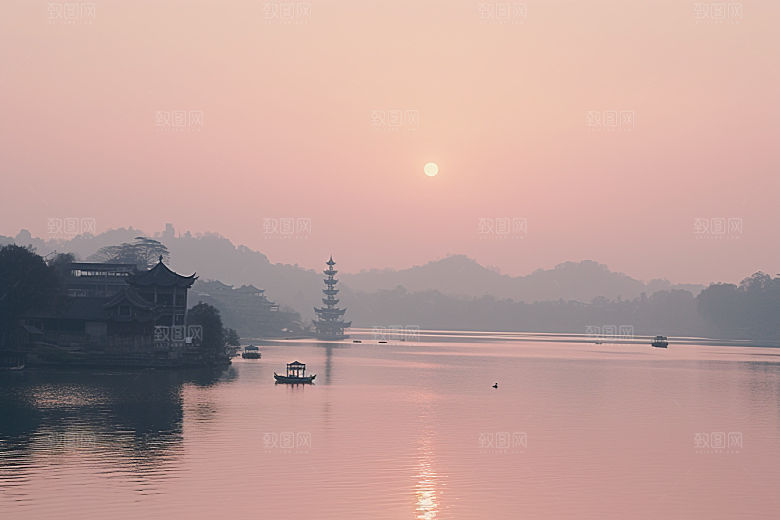 杭州城市风光旅游景点摄影图