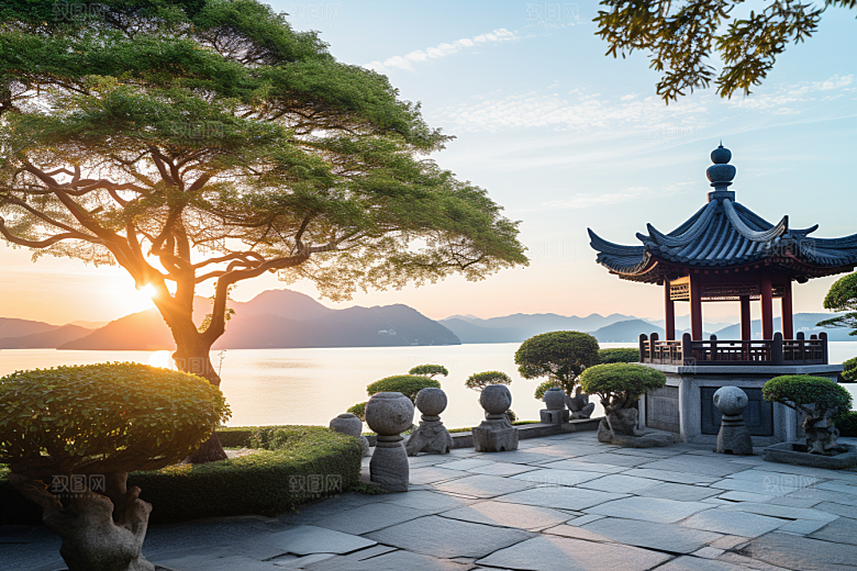 杭州城市风光地标景点摄影图
