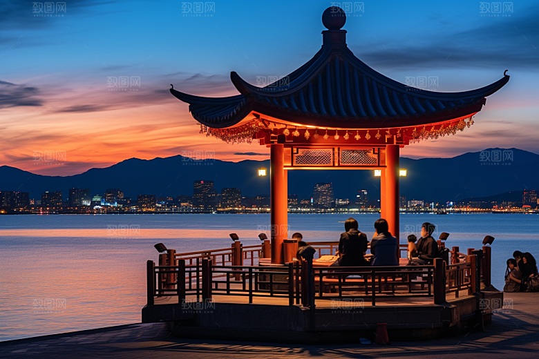 杭州城市风光南宋古都地标摄影图